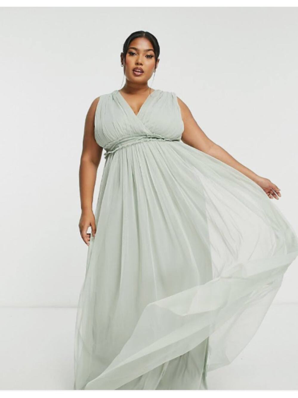 Anaya Bridesmaid V Neck Ruffle Waist Maxi Dress Sage Green Womens Plus Size 18